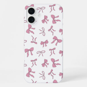 Coque iPhone 16 Plus Nœuds mignons rose et blanc