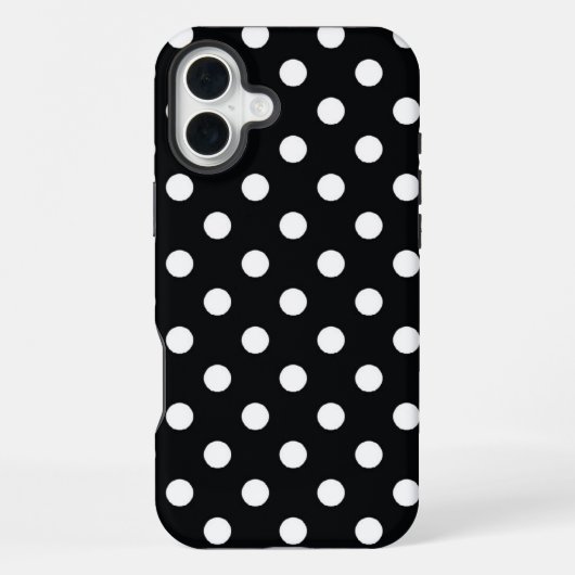 Coque iPhone 16 Plus Noir à pois blancs (Verso)