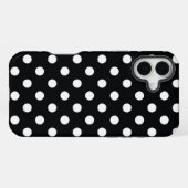 Coque iPhone 16 Plus Noir avec pois blancs (Verso Horizontal)