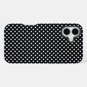 Coque iPhone 16 Plus Noir avec pois blancs (Verso Horizontal)