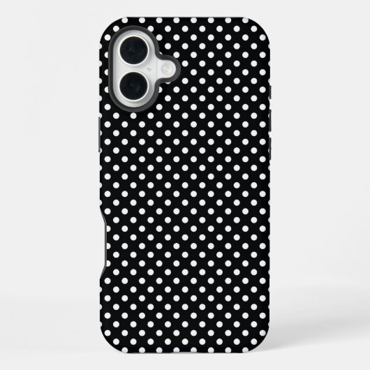 Coque iPhone 16 Plus Noir avec pois blancs (Verso)