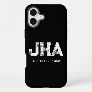 COQUE iPhone 16 PLUS NOM MINIMALISTE BLANC À TROIS LETTRES MONOGRAMME N