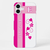 Coque iPhone 16 Plus Nom personnalisé fleurs initiales coeurs rose (Verso)