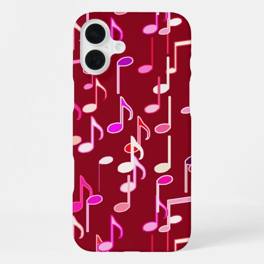 Coque iPhone 16 Plus Notes de musique imprimées - bordeaux, multicolore (Verso)