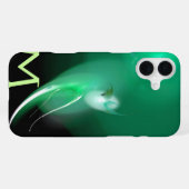 COQUE iPhone 16 PLUS OISEAU LUMINEUX / MONOGRAMME ABSTRAIT NOIR ET VERT (Verso Horizontal)