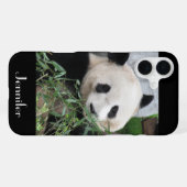 Coque iPhone 16 Plus Panda géant mignonne, Arrière - plan noir, Nom per (Verso Horizontal)