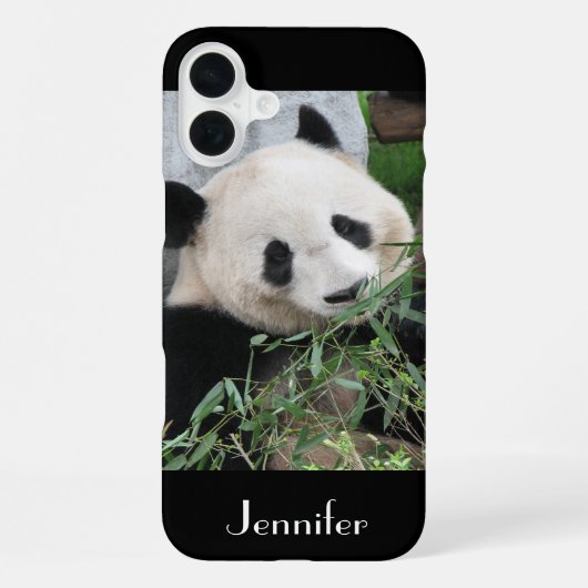 Coque iPhone 16 Plus Panda géant mignonne, Arrière - plan noir, Nom per (Verso)
