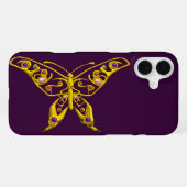 Coque iPhone 16 Plus PAPILLON HYPER EN OR AVEC GEMMES ,Violet (Verso Horizontal)