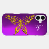 Coque iPhone 16 Plus PAPILLON HYPER OR GEMMES, MONOGRAMME Violet (Verso Horizontal)
