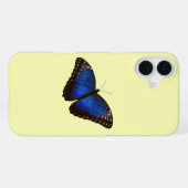 Coque iPhone 16 Plus Papillon Morpho Bleu sur Canari (Verso Horizontal)