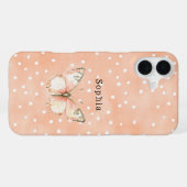 Coque iPhone 16 Plus Papillon Points Blancs Rose Féminin (Verso Horizontal)
