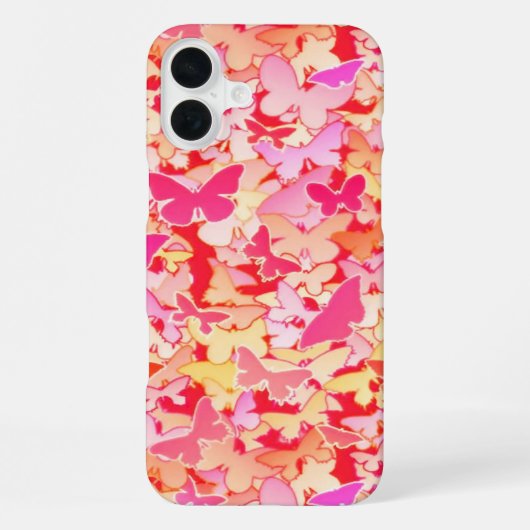 Coque iPhone 16 Plus Papillons, rose, pêche, corail (Verso)