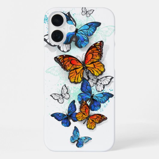 Coque iPhone 16 Plus Papillons volants Morpho et Monarch (Verso)