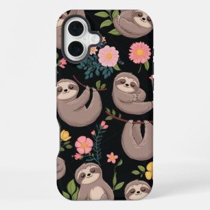 Coque iPhone 16 Plus Paresseux Endormis & Rêves Floraux