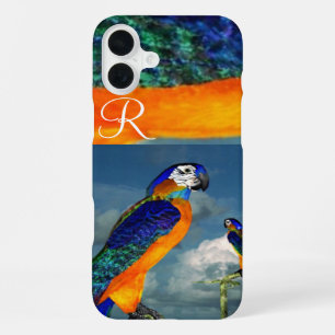 COQUE iPhone 16 PLUS PARROTS HYPER /MONOGRAMME D'ARA BLEU