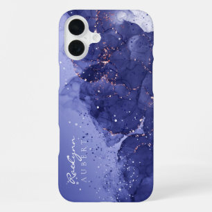 Coque iPhone 16 Plus Parties scintillant d'encre couleur violet foncé p