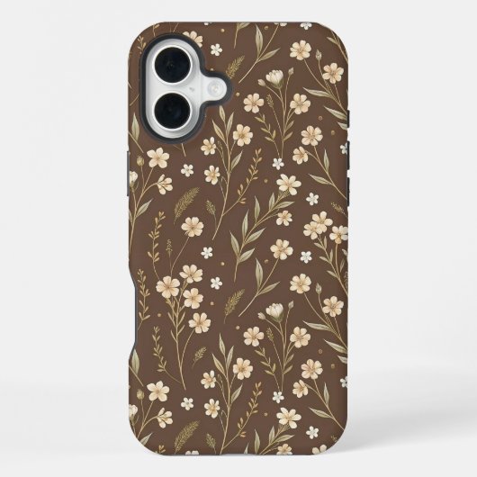Coque iPhone 16 Plus Pattern Wildflowers Brown Background (Verso)