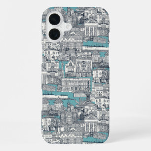 Coque iPhone 16 Plus Penzance toile indigo turquoise