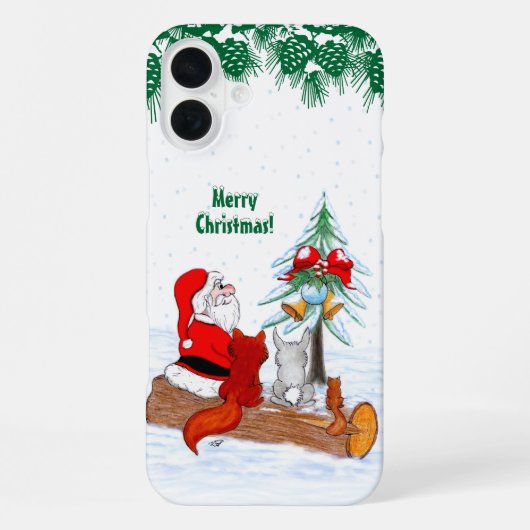 Coque iPhone 16 Plus Père Noël avec Renard de lapin et écureuil (Verso)