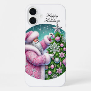 Coque iPhone 16 Plus Père Noël rose Noël festif personnalisable