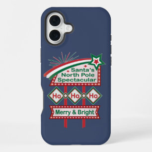 Coque iPhone 16 Plus Père Noël's Retro Marquee - Ho Ho Ho Joyeux et lum