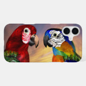 COQUE iPhone 16 PLUS PERROQUETS HYPER /ARA ROUGE ET BLEU (Verso Horizontal)