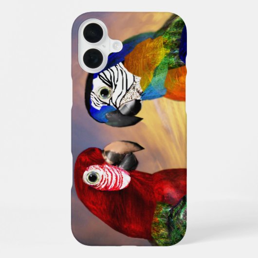 COQUE iPhone 16 PLUS PERROQUETS HYPER /ARA ROUGE ET BLEU (Verso)