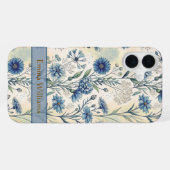 Coque iPhone 16 Plus Personalized Name Blue Wildflowers (Verso Horizontal)