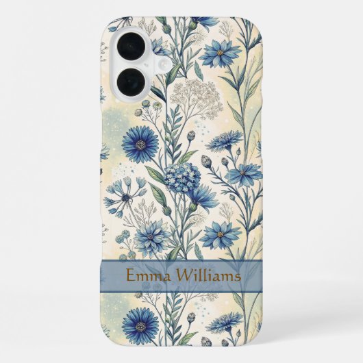 Coque iPhone 16 Plus Personalized Name Blue Wildflowers (Verso)