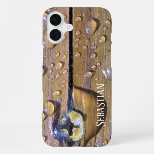 Coque iPhone 16 Plus Photographie de bois de cèdre vintage humide Nom p