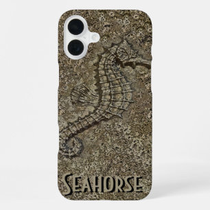 Coque iPhone 16 Plus Photographie de hippocampe à texture sablonneuse