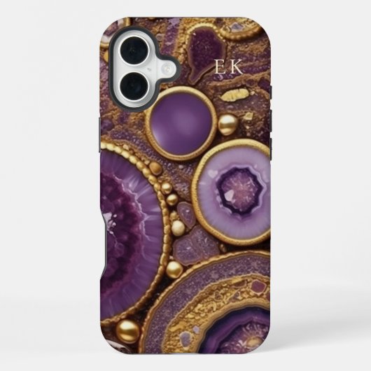 Coque iPhone 16 Plus Pierre précieuse violette or (Verso)