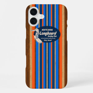 Coque iPhone 16 Plus Pipeline Surboard Hawaiian Stripes Royal Blue