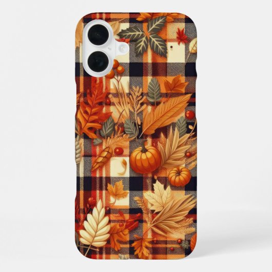 Coque iPhone 16 Plus Plaids d'automne citrouille Maple Feuille (Verso)