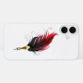 Coque iPhone 16 Plus Plume rouge avec pointe en or (Verso Horizontal)