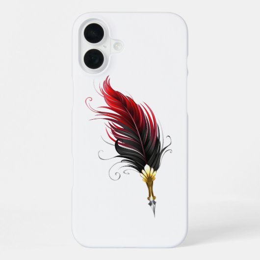 Coque iPhone 16 Plus Plume rouge avec pointe en or (Verso)