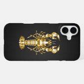 Coque iPhone 16 Plus Poisson à langouste polygonale dorée sur noir (Verso Horizontal)