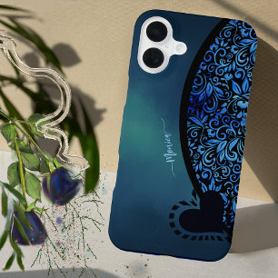 Coque iPhone 16 Plus Poule Tendance Floral Bleu Dégradé de Coeur