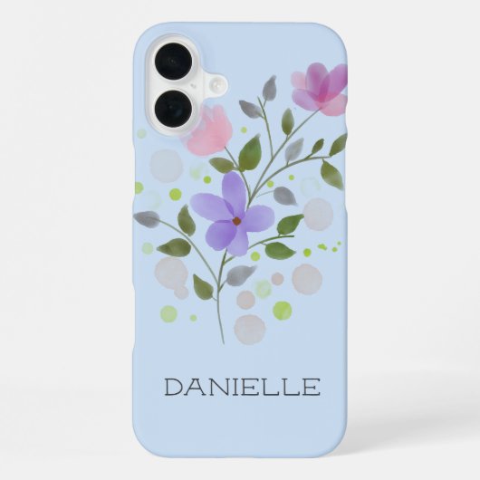 Coque iPhone 16 Plus Première initiale Plus Nom Danielle avec Fleurs (Verso)