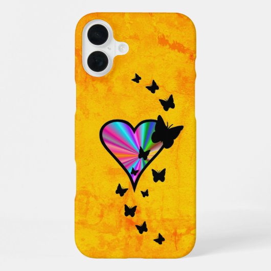 Coque iPhone 16 Plus Rainbow heart and Butterfly (Verso)