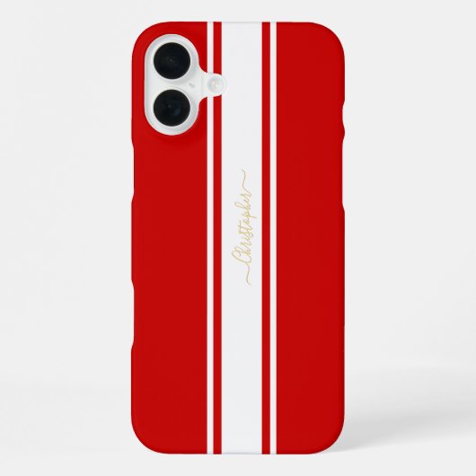 Coque iPhone 16 Plus Rayo Classique Rouge Blanc Monogrammé Or (Verso)