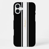 Coque iPhone 16 Plus Rayures de course Noir Blanc Classique Monogramme (Verso)