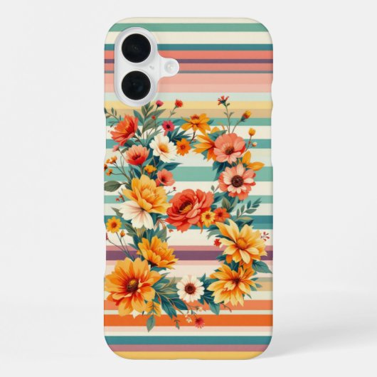 Coque iPhone 16 Plus Rayures de fleurs Rétro (B) (Verso)