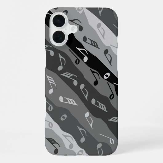 Coque iPhone 16 Plus Rayures de note de musique Grises (Verso)