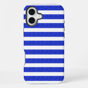 Coque iPhone 16 Plus Rayures géométriques bleues chic