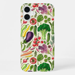 Coque iPhone 16 Plus Récolte de jardin de légumes et d'herbes sur fond