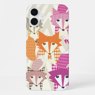 Coque iPhone 16 Plus Renard vintage pourpre et corail Art rouge rétro