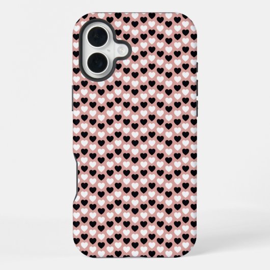 Coque iPhone 16 Plus Retro Hearts Pink Black & White (Verso)