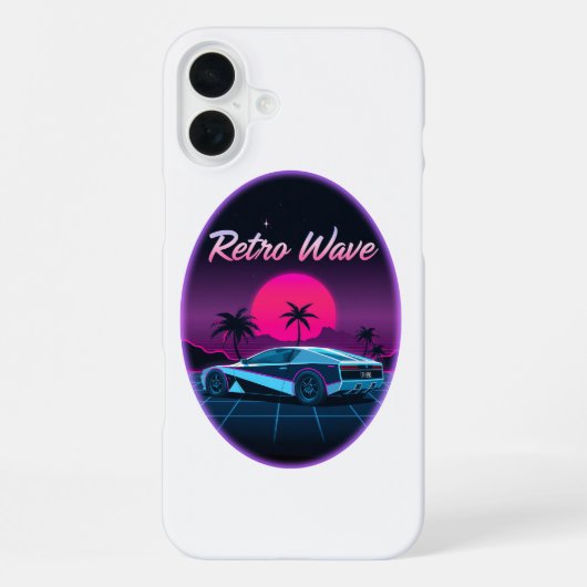 Coque iPhone 16 Plus “Retro Wave” Neon Sunset (Verso)
