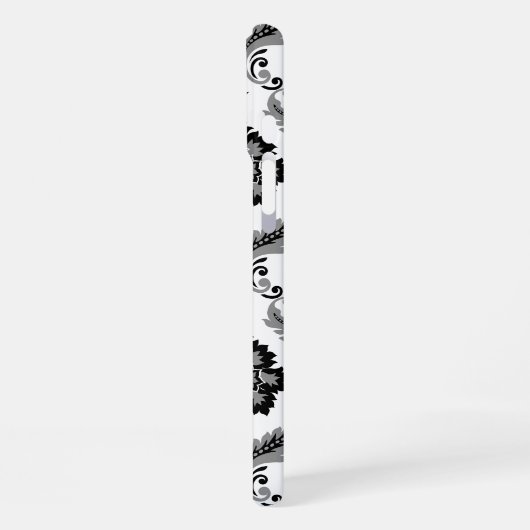 Coque iPhone 16 Plus Rococo Damask Pattern Grey Black White (Côté gauche)